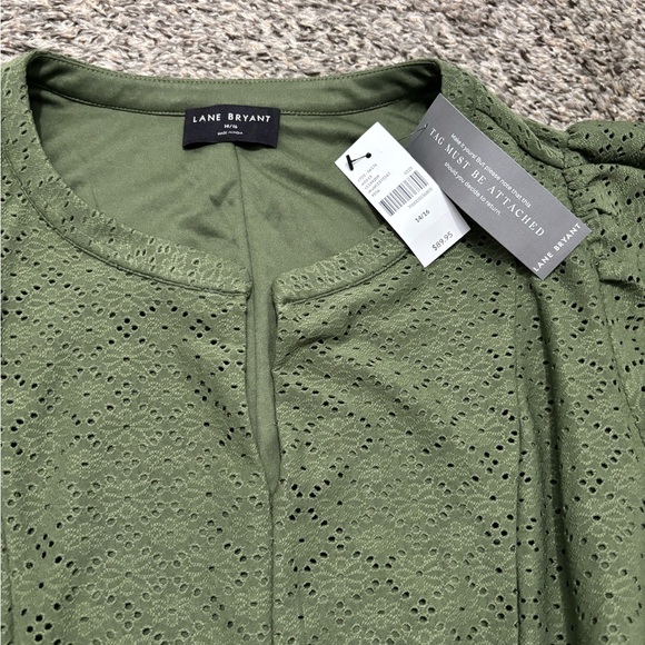 NWT Lane Bryant Knit Eyelet Split-Neck Dress Olive Green Size 14 16 - Picture 8 of 9